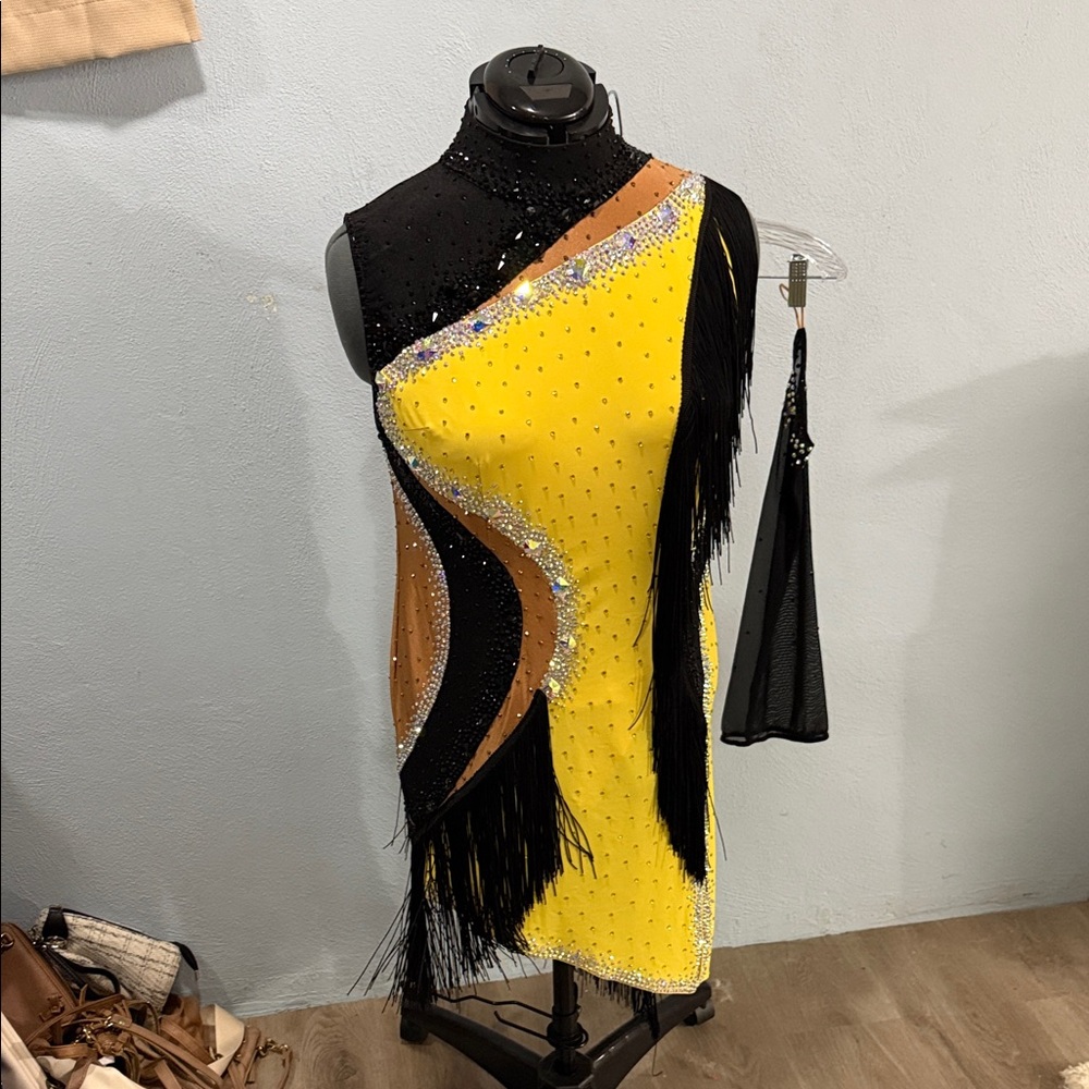 Elegant Yellow and Black Fringe Dress